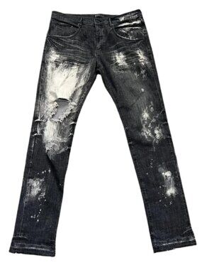 NWT Purple Brand Men's Distressed Black, Gray, White Denim Jeans P002 Size 38x36